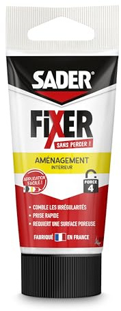 SADER FIXER Sans Percer Aménagement Intérieur - Tube 70g | Mastic Colle Acrylique - Prise Rapide - Maintien Puissant - Comble les Irrégularités jusqu’à 5 mm - Peut se Peindre - Beige