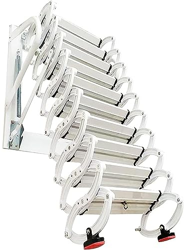 Scaletta retrattile per soffitta per interni ed esterni, in acciaio al carbonio ispessito, montaggio a parete, scala pieghevole e invisibile, scala da parete (dimensioni: 2,6 – 2,9 m)