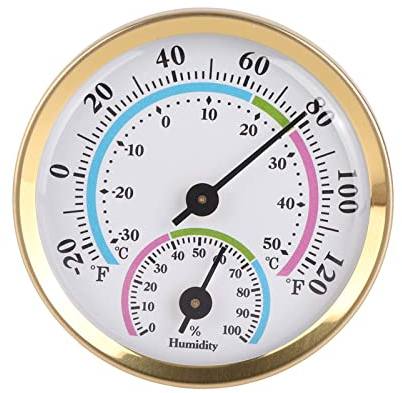 Tissting Thermomètre Hygromètre 2,2 Pouces en Aluminium, Mini Moniteur de Température et d'humidité, Double Cadran, Thermomètre Analogique Intérieur et Extérieur, Hygromètre pour Serre et Jardin(Or)