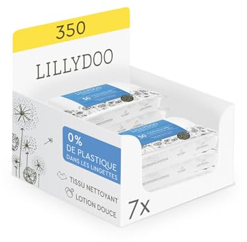 LILLYDOO Feuchte Waschtücher 350 Stück (7 X 50), 100% plastikfrei, extra großes Tuch, ohne Parfüme