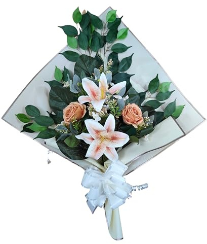 DRW Ramo de Flores para Cementerio Ramo Flores Artificiales con Jarron para Meter en el Bote del Jarron 78x63x20 cm (Naranja)