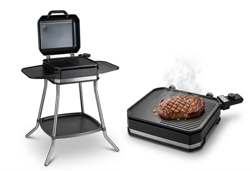 Unold 58585 Barbecue Stand-Tischgrill Jimmy, 2800W, Temperaturen bis zu 300°C, Entnehmbare antihaftbeschichtete Grillplatte, IPX4-Schutz Wind- und Spritzschutz, Indoor & Outdoor, Elektro-Grill, BBQ
