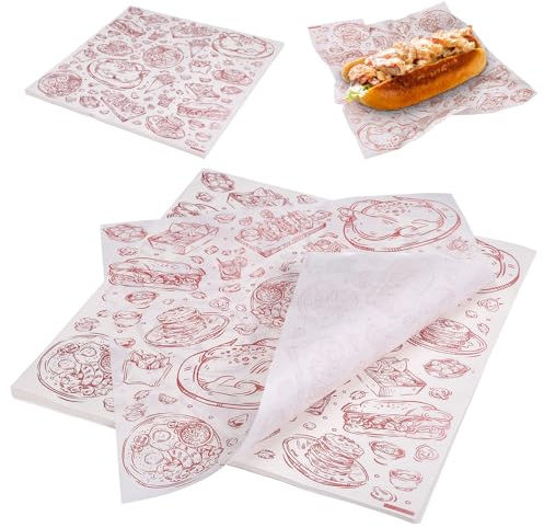 GWHOLE Greaseproof Paper Sheet,100 Sheets 30X30cm Baking Paper Wax Paper Oil Proof Papers Burger Paper for Hot Dogs Bread Sandwich Cheese Burgers Fries Food Gift Wrapping