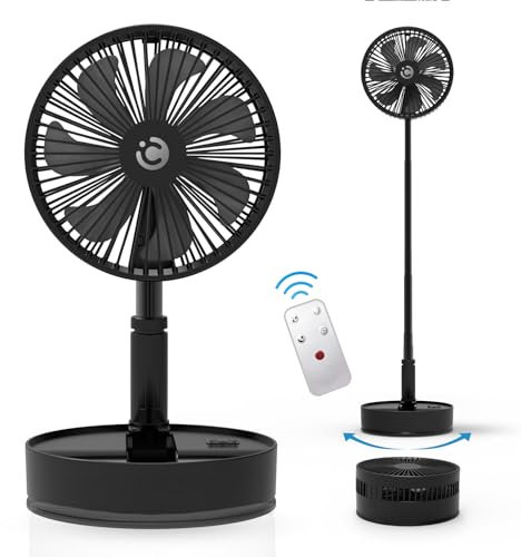 CooCoCo Portable Fan for Travel, 7200mAh Battery Operated Fans Rechargeable, Quiet Fan for Bedroom Dorm Sleeping, Foldable Oscilation Fan with Remote, Adjustable Height, 7.76 inch, Gifts for Summer