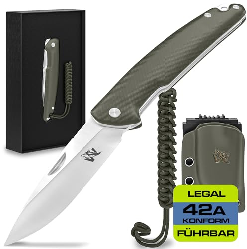 Wolfgangs NIGRUM Zweihandmesser aus feinstem D2 Stahl - Legales Taschenmesser - Rebustes Outdoor Survival Messer inkl. Kydex Holster