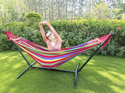 GOCAN, Amaca matrimoniale per 2 persone, grande, 220 x 160 cm, con supporto in acciaio e barre distanziatrici rimovibili, capacità di carico 227 kg, in tela e cotone, per interni ed esterni, rosso