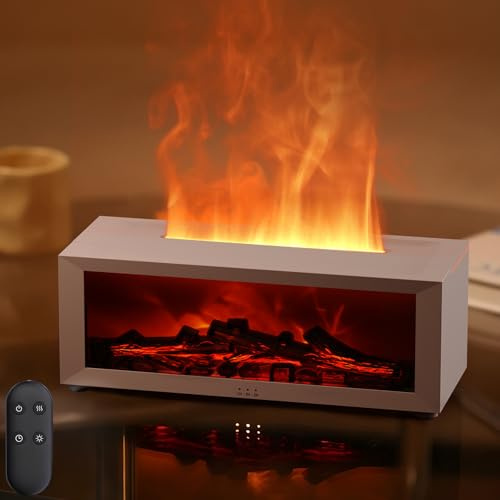 Diffuseur d'arômes avec cheminée LED, diffuseur d'huiles essentielles avec Effet de Flammes de 7 Couleurs, 150ml humidificateur d'air avec télécommande, 4 minuteries