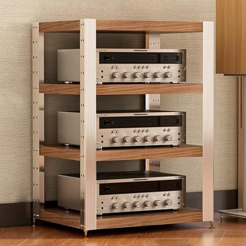 YHWKGZ Audio Rack Hi Fi Regal, Hi Fi Rack aus Massivholz, Mit stoßdämpfenden Füßen, OffenerRecord Player Stand, for Zuhause/Büro, Player-AV-Phonoschrank(Light Walnut,24.6x32.4)