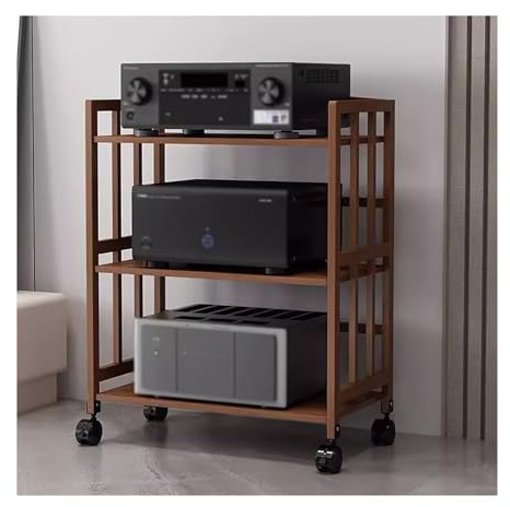 Hifi Racks 3 Tier Stereo Cabinet Furniture, Large Capacity Media Storage Rack For Audio-Video Equipment Shelving, Corner Bookshelf With Adjustable Shelf/Universal Wheels For Office Home Livi