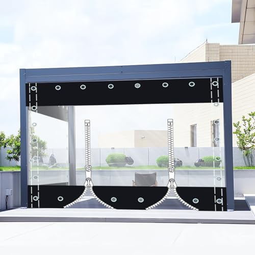 Clear Waterproof Tarpaulin Curtains with Grommets,Heavy Duty Transparent Tarpaulin with Zipper,Outdoor Side Panels for Pergola/Patio/Porch/Gazebo,（Height x Length）2.2x3.7m/7.22x12.14ft