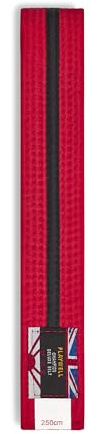 Playwell Martial Arts Baumwollgürtel mit schwarzen Streifen – (Karate, Judo Taekwondo), Roter Gürtel mit schwarzen Streifen, 220cm