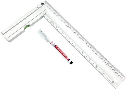 Xpieoyrm 300mm Squadra da Falegname, Quadrato Carpentiere 90° con Pennarello, Righello Quadrato a Forma di L, Righello Doppio Lato in Metallo, per Misurare, Disegnare