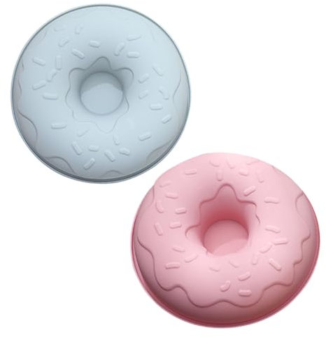 COLLBATH 2pcs Doughnut Mold DIY Silicone Mould Donut Casting Mould Baking Supplies Non-Stick Pink and Blue Silicone for Home Baking