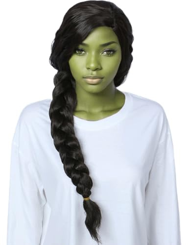 Linfairy Lång lockig peruk för kvinnor perfekt för halloweenmaskeradfester cosplay film (svartbrun)