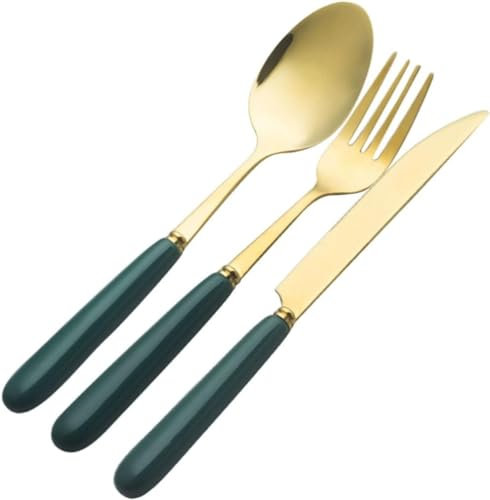 Forchette e cucchiai Coltello Forchetta Cucchiaio Manico in ceramica Set di posate Set di posate lucidate a specchio Set di stoviglie in acciaio inossidabile Forchette da tavola verdi Safer