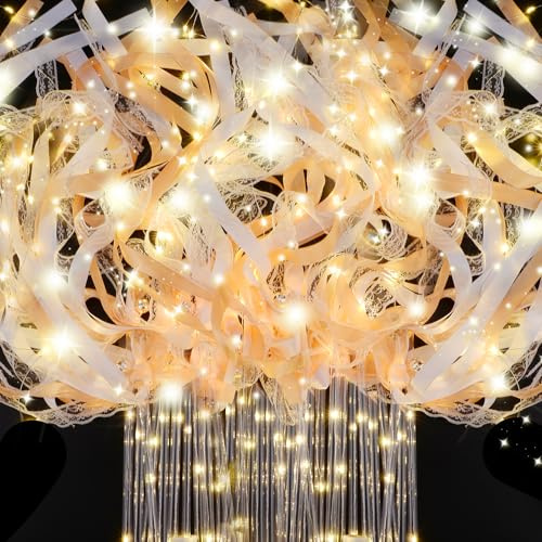 HONLYNE 200 PCS Wedding Wands with Lights,Fairy Wands, LED Silk Fairy Wand with Bells for Wedding Send Off, New Year, Raves, Concert, Birthday