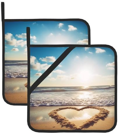 2 presine da cucina resistenti al calore a forma di cuore romantiche da spiaggia per controsoffitti da forno presina per cottura cottura tappetino caldo sottopentola da 20,3 cm