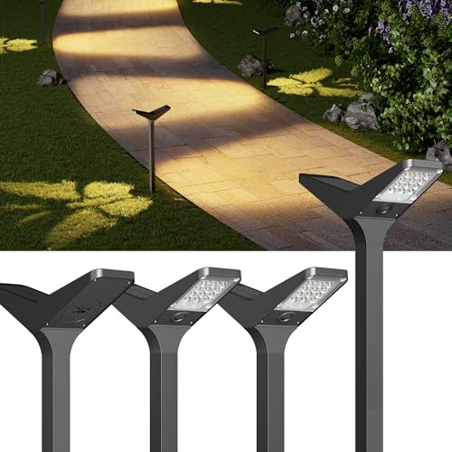 JACKYLED Solarlampen für Außen, 4 Stück Dual-Head Solarlampen für Außen Garten, bis zu 20 Std. 100LM, Wegeleuchten Außen für Weg, Hof, Einfahrt & Deko – 3000K & 6000K