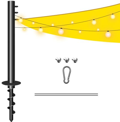 Sun Shade Sail 2 Pole 12Ft Outdoor Sunshade Sail Post Support Awning Canopy Heavy Duty Metal Pole Kit for Patio Garden Deck (Ground-plugged 12FT, 2)