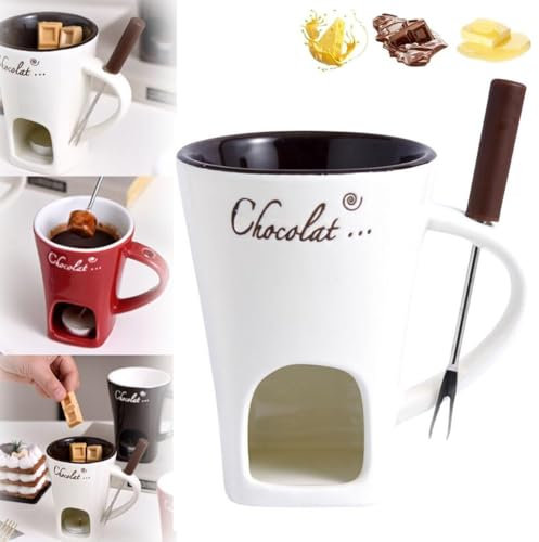 Sweet Fondue Cup, Chocolate Fondue Mug Tealight, Chocolate Melting Cups, Mini Chocolate Fondue Set Without Tealights, Fondue Cups with Forks for Date Night Birthday Wedding Gifts (White)