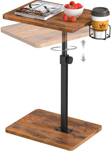 Giikin TV Tray Table, 360° Swivel Height Adjustable TV Trays for Eating on Couch,Sofa Armrest Side Table for Small Spaces Sofa Bed Dinner, Rustic Brown