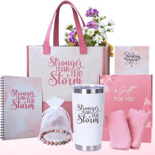 Jarvin Gardens Get Well Gift Box for Women - Stronger Than The Storm Care Package with Tumbler, Tote, Bracelet & More - Support, Recovery & Encouragement Gift (Pink)
