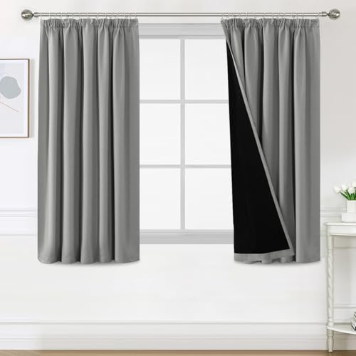 H.Versailtex 100% Blackout Curtains for Bedroom, Pencil Pleat Black Out Living Room Curtains Super Soft Thermal Insulated Curtain Pair Panel with Tiebacks, W46x L54 Inch, 2 Panels, Dove Grey