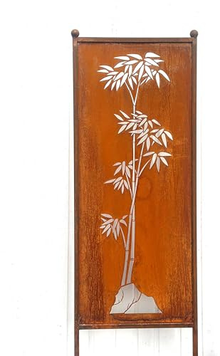 Paravento per la privacy, per il giardino, decorazione da giardino, resistente alle intemperie, in metallo, motivo bambù, 162 x 53 cm (larghezza x altezza)
