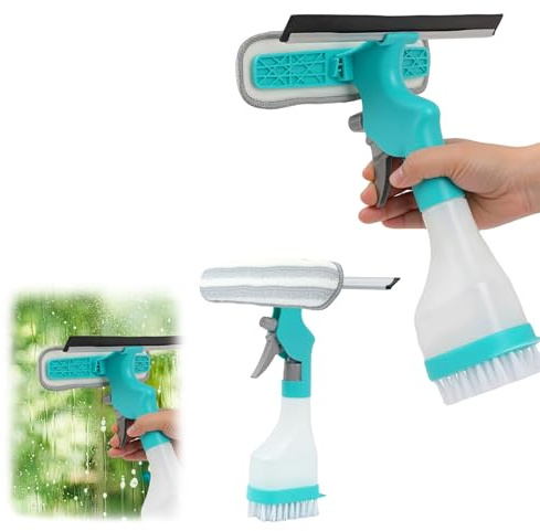 4 in 1 Abzieher für Fensterscheiben, 250ml Fensterputzer mit Sprühflasche Sprühflasche mit Wischer zum Fensterputzen, Multifunktional Fensterreiniger Werkzeug für Reinigen von Dusche, Spiegel, Auto