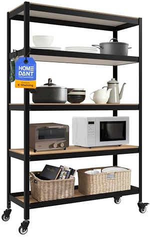 HOMEDANT House Premium-Rollregal Schwerlastregal mit Rollen Kellerregal Lagerregal Haushaltsregal Küchenregal Garagenregal 40 x 120 x 180cm Regal mit Laminat-MDF-Böden verstellbare Ablagen Schwarz
