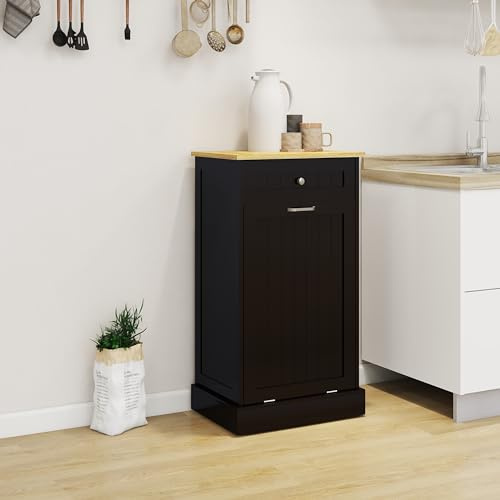 VSOGA Armoire basculante noire pour cuisine, 1 tiroir et 1 compartiment, armoire de tri sélectif, peu encombrante et moderne