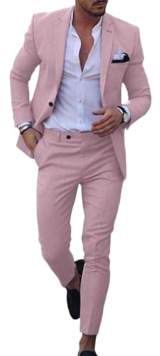 Oanviso Abito da Uomo 2 Pezzi Abito da Lavoro Monopetto e Pantaloni Due Pezzi Set Abito a Maniche Lunghe in Tinta Unita Casual Business Sets Abito Completo alla Moda e Versatile