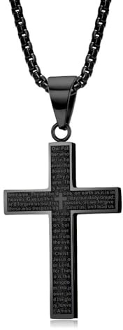 XFSRG Kreuz Kette Herren Cross Anhänger Kette Schwarz Länge Schmuck für Männer Jungen Ideal zur Taufe und für den Alltag