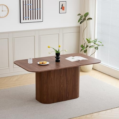 GrandCA HOME Tavolo da Pranzo Rettangolare con Angoli Arrotondati, Tavolo da Pranzo Moderno Cucina da 160 cm con Base in Legno, Ampio Piano di Lavoro in MDF, per 4-8 Persone, Venature del Legno Scuro