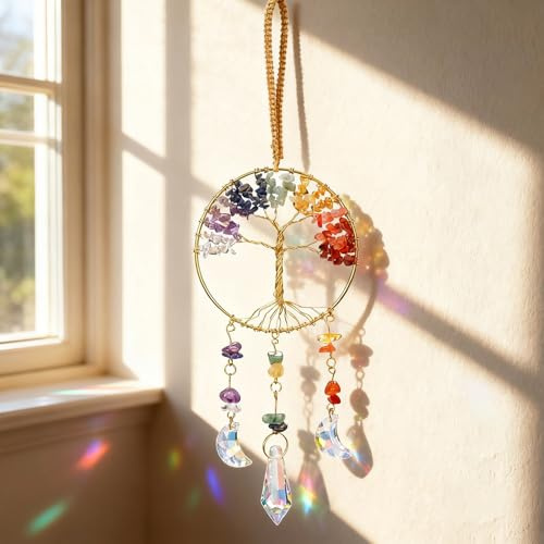 1PC Chakra Crystals, Chakra Tree, Crystal Tree of Life Chakra Stone Trees for Home Office Wall Decor Crystal Gifts for Birthday Christmas Good Luck for Women Men Friends