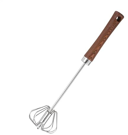 Handschubbesen – 12-Zoll-Holzgriff, rotierender Schneebesen, halbautomatischer Aufschäumer, Mehrzweck-Küchenwerkzeug zum Aufschäumen von Milch, Rühren, Mischen, Backen, Kochen, Sahne, Zubereitung von