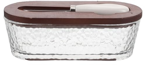 Ipetboom Mantequera Hermética de Vidrio Transparente con Tapa y Espátula Recipiente Rectangular para Almacenar Mantequilla y Queso en Refrigerador Caja para Conservación Prolongada y Uso