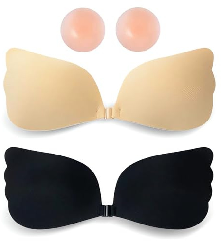 4 Pezzi Reggiseno Adesivo Push Up Reggiseno Adesivo Reggiseno Invisibile Schiena Nuda 2 Colori Riutilizzabile Adatto a Tutti Gli Indumenti Senza Schienale Inclusi 2 Paia di Copricapezzoli(Taglia: B)