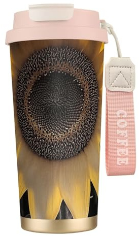 Tazza da caffè personalizzata unica – Bicchiere isolato in acciaio inox per viaggi, casa e ufficio, 500 ml, girasole gigante rosa