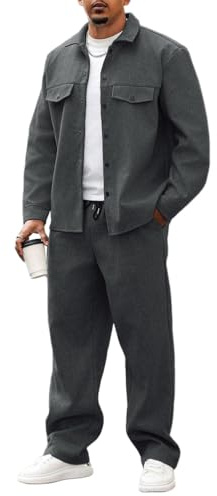 Oanviso Completi Tuta da Uomo Moda 2 Pezzi Casual Giacca Cardigan Con Bottoni Manica Lunga + Pantaloni Lunghe Slim Fit Tute Lavoro Allenamento Oversized