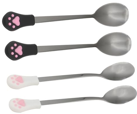 Healifty Dog Cat Spoon Stainless Steel 4Pcs Pet Food Spoon Soft Silicone Handle for Comfortable Feeding