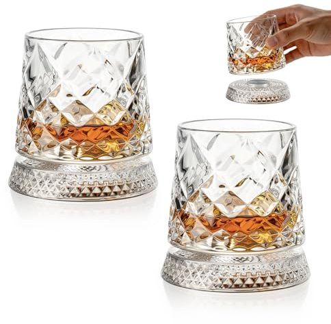 DVDVBOOM 2Pcs Whiskey Glasses Rotatable Decompression - Whiskey Glasses Rotatable Crystal Glass 360 Degree Rotating Whiskey Glass Bourbon Glassware for Home Bar Birthday Holiday Parties Father's Day