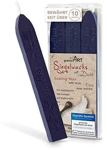 gravurART - flexibles Siegelwachs mit Docht in Navy-Blau, 3 Stangen