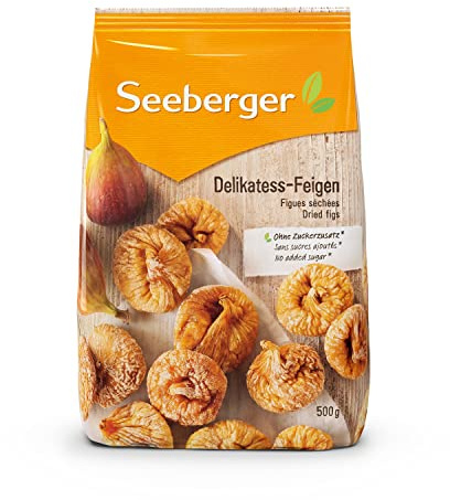 Seeberger Figues séchées : Figues séchées dorées mûries au soleil - sucrées pour pâtisserie, cuisine, snack - prêtes à consommer, séchées - sans sucre ajouté, vegan (1 x 500 g)