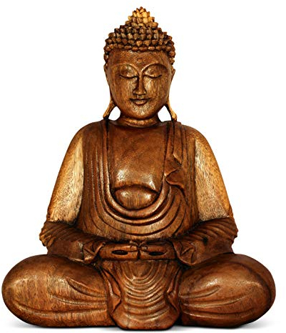 G6 COLLECTION Extra große 50.8 cm massive schwere Holzfigur ruhiger sitzender Buddha-Statue, handgefertigt, meditierend, Holzfigur, moderner Akzent, handgefertigte Hände im Schoßbuddha (50.8 cm hoch)
