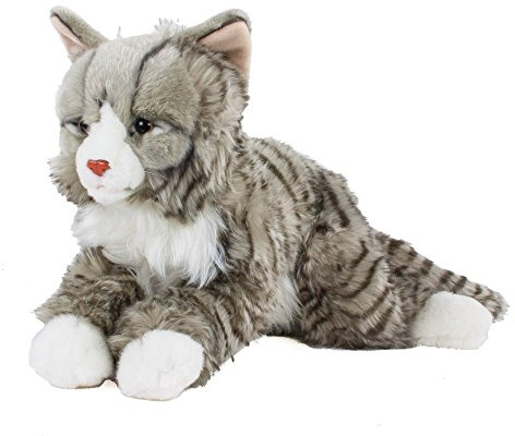 Teddys Rothenburg Kuscheltier Maine Coon norwegische Katze liegend grau getigert 38cm Plüschkatze Uni-Toys