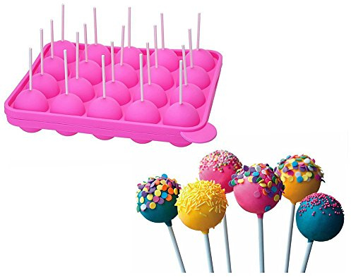 Binnan 20 Pièces avec Bâtons, Non Collant, Moules à Lollipop Plaque en Silicone pour Faire Cake Pop Gâteaux Pâtisserie - Rose