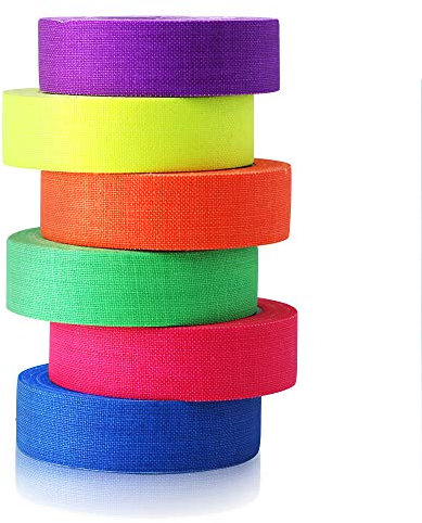 LightingWill UV Blacklight Reactive Fluorescent, Fluorescent Gaffer Cloth Tape, 0.59in X 16.5FT Per Roll, Decorative Black Light Neon Party Tape With Glow Party Supplies, 6 Colors