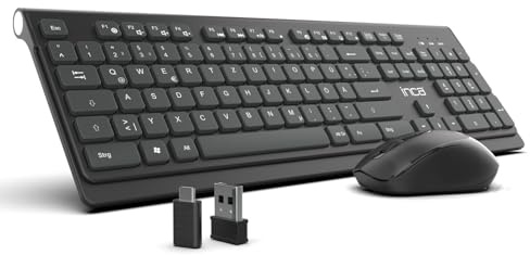 Kabelloses Tastatur Maus Set – inca IWS-519 Wireless Combo mit 12 Multimedia-Tasten, 2.4GHz Verbindung, USB & Typ-C Empfänger, leise Slim Chocolate Tasten, für Windows, Büro & Zuhause