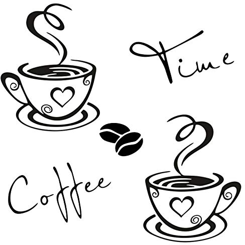 IDISON Adesivi Murali Cucina, 2 Zazze da caffè Parete Adesivo e Coffee Time Scritte Adesive per Pareti Decor, Vinile Tazzine Decalcomania Arte Ristorante Bar Decor